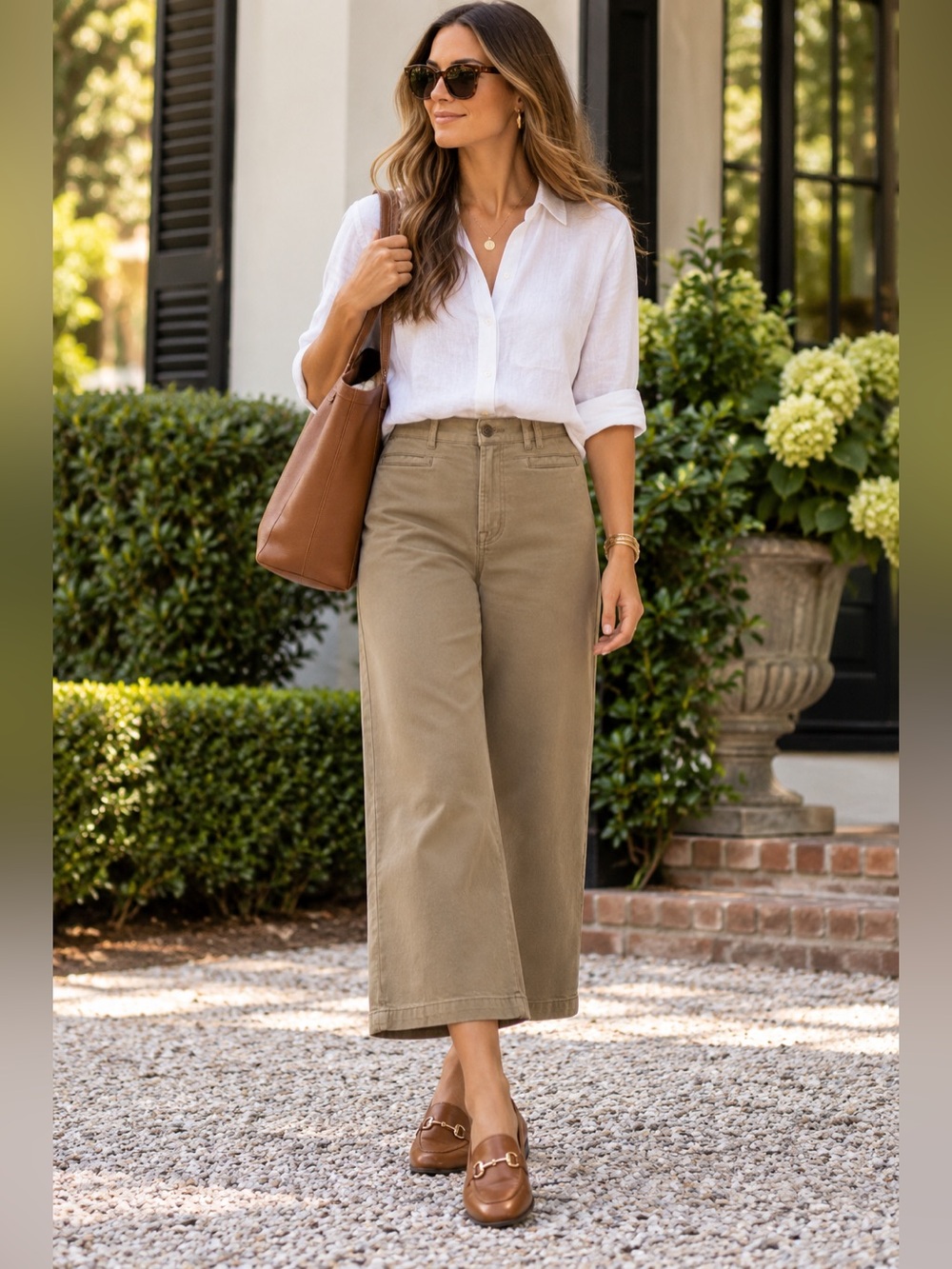 Madewell Emmett Wide Leg Crop Pants 26 Petite Khaki Tan Cotton Stretch